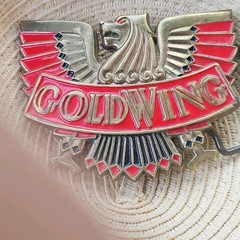 Honda Goldwing Eagle Graphic Metal Clip Belt Buckle Silver/Red Fits 1.5 in