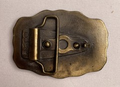 Vintage 1970s Belt Buckle Marked Carl by Oden Western Style Scalloped Edge Brass