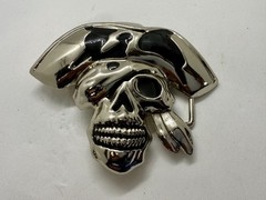 Pirate Skull Head with Hat Bandana Halloween Cosplay Raised 3D Belt Buckle