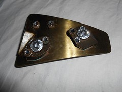 Artisan abstract brass w/rhinestones belt buckle unsigned