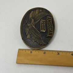 Antique-finish bronze CTM « American Pride » belt buckle 3D soaring eagle set agai