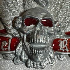 Winged Skull Eagle MC Rebel Rider Belt Buckle Silver Tone Red Enamel Reissue