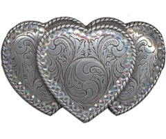 Triple 3 HEART ~Western Belt Buckle~ Horsehead Mustang Silver Cowgirl 37534