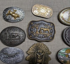 vintage LOT OF 15 belt buckles WESTERN native american RODEO cowboy HORSE