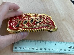 Western Buckle Gold Red Cowboy Rodeo 4.5 »x3.5 » Hooey Buckle 2 »Hebilla Vaquero
