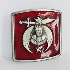 1984 Bergamot Brass Works Shriners Masonic Belt Buckle Red Enamel X-147 Vintage