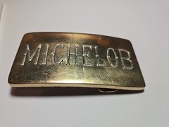 vintage 1970s belt buckle MICHELOB beer SOLID BRASS cowboy WESTERN
