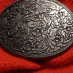 Men&rsquo;s Western Oval Belt Buckle Silver Tone Metal Engraved Floral Fits 1.5in
