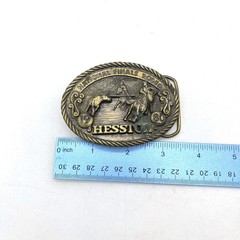 Vintage 1980 Hesston National Finals Rodeo Belt Buckle NFR Steer Wrestling Brass
