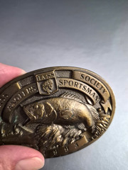 1993 Bass Anglers Sportsman Society Fishing Fisherman Round Brass Belt Buckle 3&Prime;