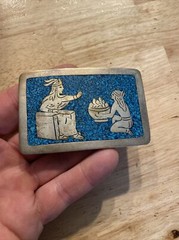 Aztec Sterling Silver .925 Vintage Belt Buckle Turquoise Collector Patina 2.7 OZ