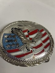 Vintage Silver Eagle & Flag Patriotic Belt Buckle