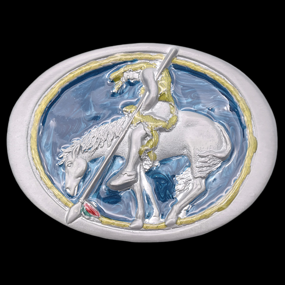 End of The Trail Motif Horseback Native American Belt Buckle