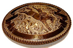 CRUMRINE BRONCO RIDER BELT BUCKLE HEAVY SILVER PLATE Over BRONZE!