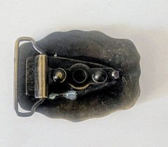 Western 1970s Metal Belt Buckle Silver/Black Jerry By Oden Made In USA
