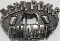 Beer Pong Champ Belt Buckle Bottle Opener Heavy Silvertone Metal Cup Ball Design
