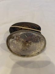 Montana Silversmith Letter F Belt Buckle w/ Leather Belt Size 48/120 Used