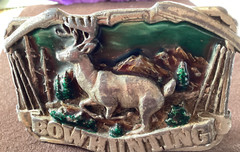 VTG 1983 Bow Hunting BELT BUCKLE Enamel Metal Buck Deer Bergamot Brass Works 3D