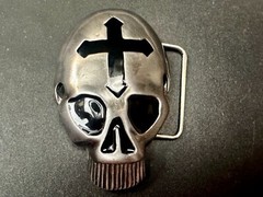Skull Head with Iron Cross Gothic Vibe Motorcycle Biker Style 3D Belt Buckle