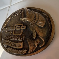 Zebco 40th Anniversary Limited Edition Oval Fish Belt Buckle Gold 1.5in