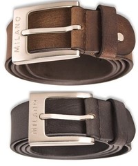 MILANO MENS 1 INCH REAL FULL GRAIN LEATHER BELTS SILVER BUCKLE BLACK BROWN 2900