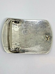 Navajo ~Rosco Scott ~Sterling Silver Overlay Turquoise Bear Belt Buckle – #419