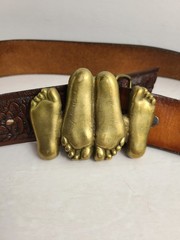 Vtg 70s Novelty Booty Call Naughty Brass Belt Buckle Missionary Feet Up & Down
