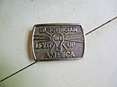 Electrician We Light up America Belt Buckle 1978 Made in Indiana U.S.A.