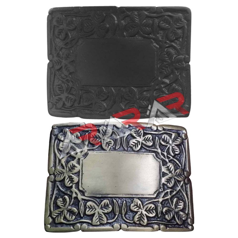 Deluxe Thistle Design Kilt Belt Buckle Irish Shamrock Antique Jet Black Finish