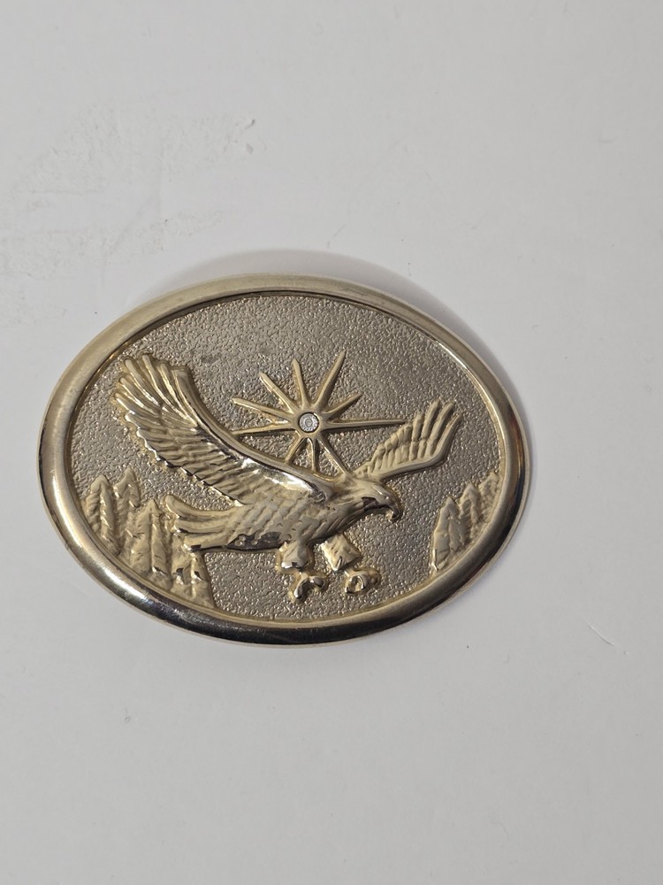 Vintage 80’s gold tone soaring eagle oval cowboy western belt buckle unisex