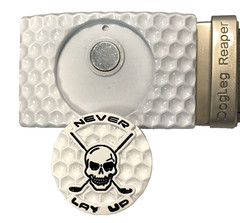 Golf Belt Leather w/Ratchet Buckle Removable Ball Marker Skull Reaper Light Gray
