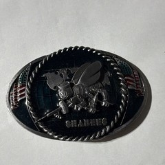 Bergamot Brass Works R-42 Oval USA Flag Sea Bees Belt Buckle 1.75&Prime; Made in USA