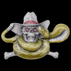 Cowboy Skull Rattlesnake Western Cowboy Belt Buckle