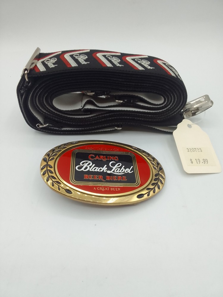 Vintage Carling Black Label Belt Buckle & Suspenders