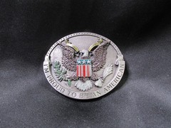Vint Belt Buckle Proud To Be An American 1981 H132 USA Bergamot Brass Works D5