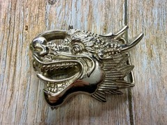 Mystical Asian Chinese Dragon Head Figural Cutout Silver Color Belt Buckle