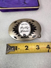 Artist Impr Metal & Porcelain Belt Buckle All The Pretty Horses by Julie Zsupnik