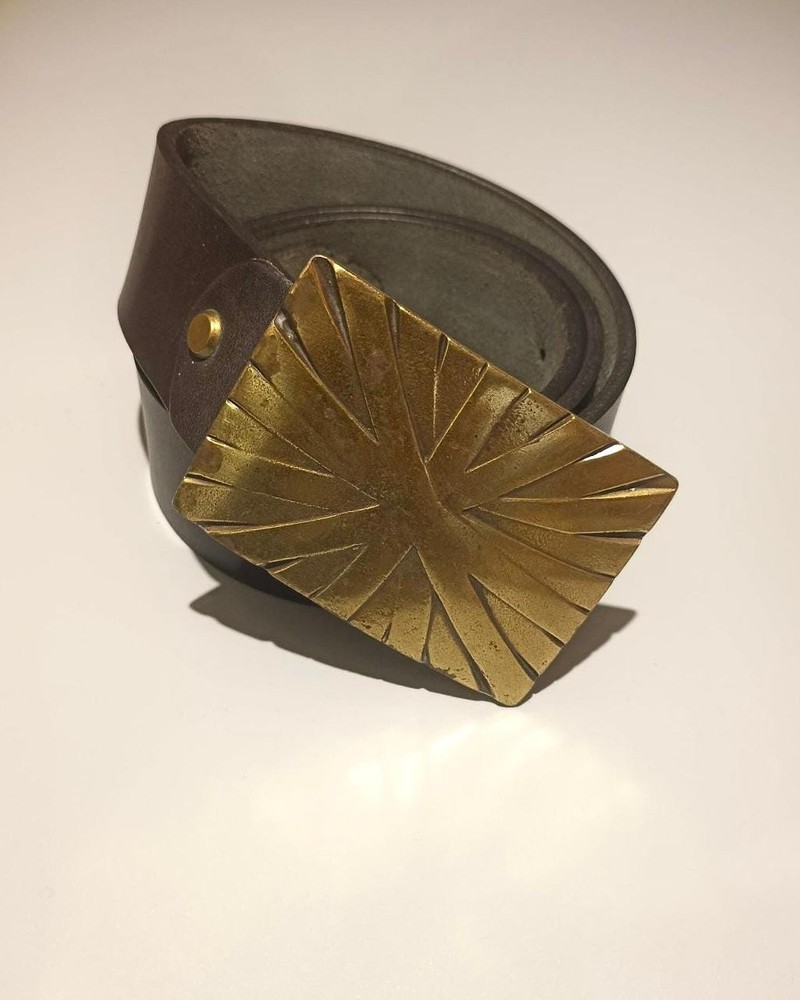 Solid Bronze Tone Medieval Style Cross Engraved Belt Buckle