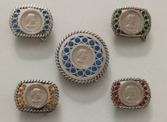 5 Vintage Stainless Steel Rhinestone Buckles Susan B Anthony Dollar 1979p