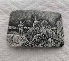 EXQUISITE SILVER TONE QUAIL HUNTING SCENE BELT BUCKLE BY DG
