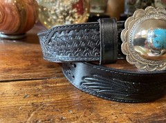 Navajo James Reid style Sterling Silver Turquoise Belt Buckle 37-39-1.5”🐂✅