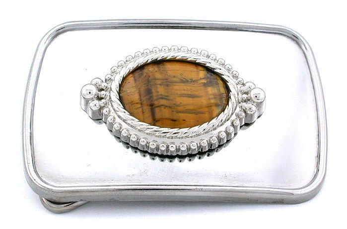 Silver Color Rectangle Natural Golden Tigereye Cab Cabochon Belt Buckle EPBB158