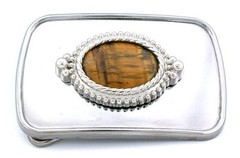 Silver Color Rectangle Natural Golden Tigereye Cab Cabochon Belt Buckle EPBB158