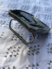 Fisherman Metal Belt Buckle With Blue & Green Enamel Background Sport Fishing