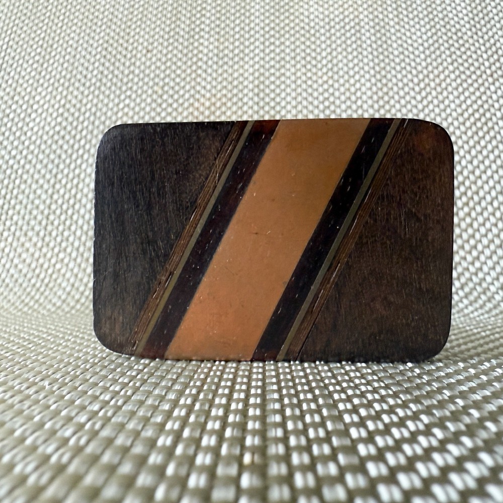 Mid-Century Modern Vintage Belt Buckle Exotic Wood Brass Copper Cowboy Western