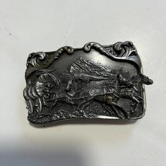 Vintage Belt Buckle 1985 Siskiyou Covered Conestoga Wagon Western Horses Silver