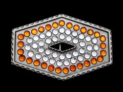 KH03105 HEXAGON SHAPED 2001 **WHITE & ORANGE RHINESTONE** FASHION BELT BUCKLE