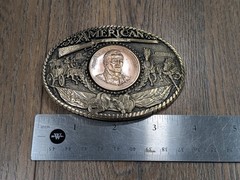 Vintage ~ John Wayne Hand Tooled Leather Belt w/ Solid Brass JW American Buckle