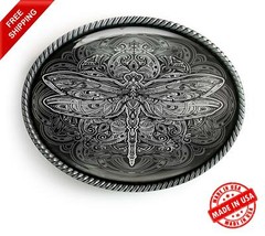 Ornate Dragonfly Belt Buckle – Art Nouveau Esoteric Mandala Handmade Buckle – 32