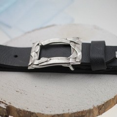Antique Silver Rectangle Belt Buckle, Handmade Buckle For Snap Belts
